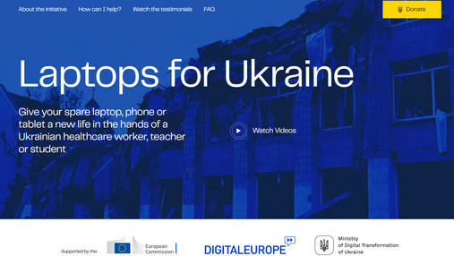 #laptopsforukraine Ein Screenshot der Spendenaktion "Laptops for Ukraine", zu der die EU-Kommission aufruft.