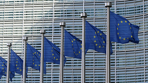 Foto zum Thema "CESI": Zu sehen sind Europafahnen, die im im Wind flattern.