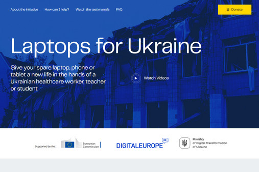 Ein Screenshot der Spendenaktion "Laptops for Ukraine", zu der die EU-Kommission aufruft. 