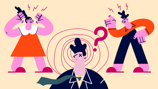 Foto zum Thema "im Dienst beleidigt": Zu sehen ist eine Figur, die Uniform trägt, umringt von zwei Figuren, die sie beschimpfen.